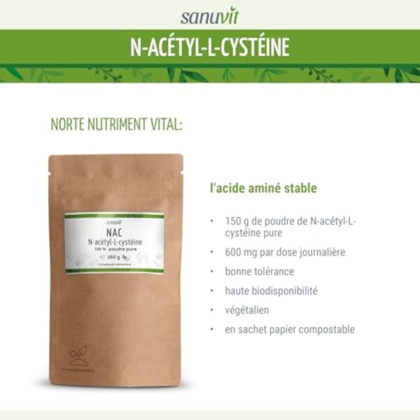 Sanuvit® - NAC poudre | 150 g par sachet | N-acétyl-L-cystéine | Haute biodisponibilité et tolérance | Végétalien – Image 4