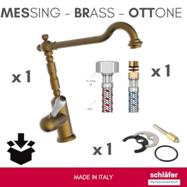 Schläfer 86126510 | Mélangeur Robinet de Cuisine Évier Série Rétro Style Antique Vieux Laiton, Canne Haute Pivotante Universelle, Robinet Vintage Universel en Bronze pour Lavoir, Laverie – Image 5