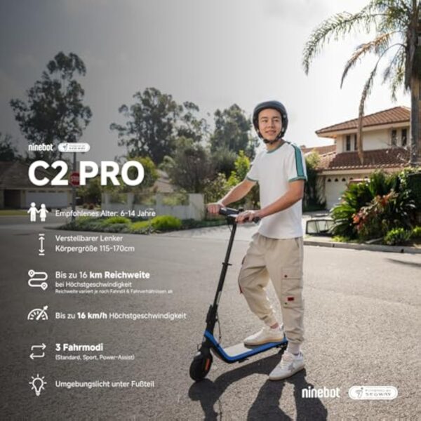 Segway-Ninebot, Trottinette Électrique, Modèle C2 Pro E pour Enfants et Adolescents, 3 Modes de Conduite avec Vitesse Maximale de 16 km/h, Autonomie de 17 km – Image 3
