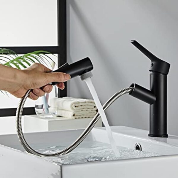 Sumeber Robinet de salle de bain noir avec mitigeur de lavabo extractible avec 2 types de jet - Convient pour lavabo à poser - Chaud, froid - Pour salle de bain