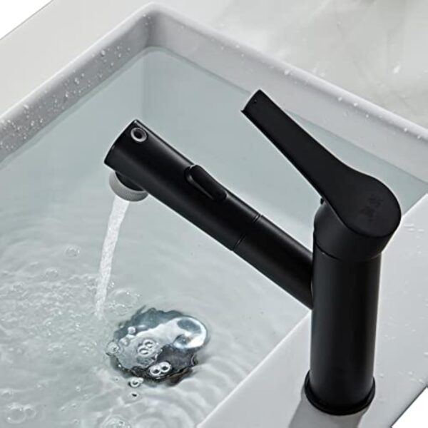 Sumeber Robinet de salle de bain noir avec mitigeur de lavabo extractible avec 2 types de jet - Convient pour lavabo à poser - Chaud, froid - Pour salle de bain – Image 6