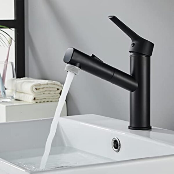 Sumeber Robinet de salle de bain noir avec mitigeur de lavabo extractible avec 2 types de jet - Convient pour lavabo à poser - Chaud, froid - Pour salle de bain – Image 7