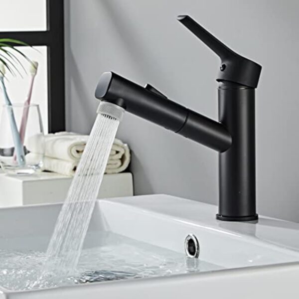 Sumeber Robinet de salle de bain noir avec mitigeur de lavabo extractible avec 2 types de jet - Convient pour lavabo à poser - Chaud, froid - Pour salle de bain – Image 8