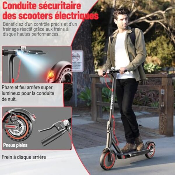 TODIMART T3 Trotinette Electrique Adulte Ultra Legere, Moteur 350W/25KM/H Autonomie 35KM Batterie 36V 7.8Ah,Trottinette électrique Pliable pneus nid d'abeille increvables, Charge 120kg – Image 6