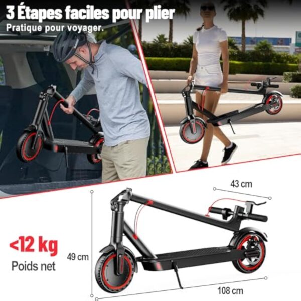TODIMART T3 Trottinette Electrique Adulte Ultra Legere, Autonomie 30km Trotinette Électrique Pliable Moteur 350W Batterie 36V 7.8Ah, pneus nid d'abeille increvables, Scooter Electrique Adulte – Image 6