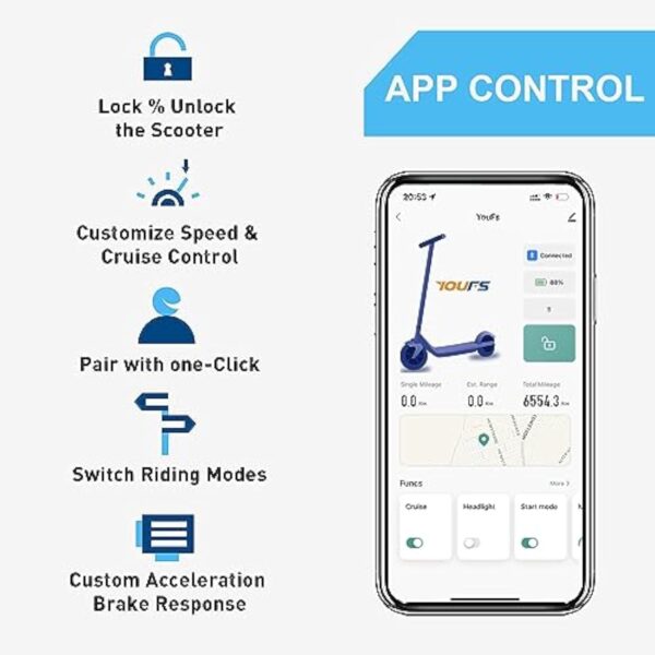 Trottinette électrique de 8,5 pouces avec fonction application, avec support de téléphone portable et antivol - Batterie Li-ion 10,4 Ah - Portée de 25 à 30 km - Charge maximale : 120 kg - Pour adultes – Image 3