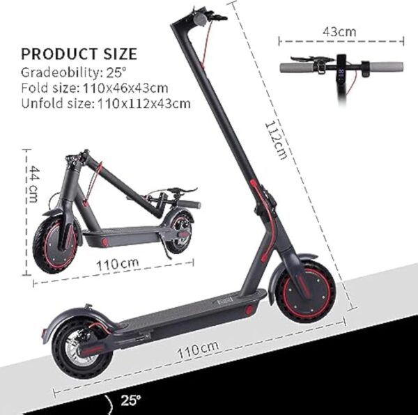 Trottinette électrique de 8,5 pouces avec fonction application, avec support de téléphone portable et antivol - Batterie Li-ion 10,4 Ah - Portée de 25 à 30 km - Charge maximale : 120 kg - Pour adultes – Image 8