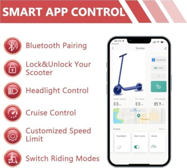 Trottinettes Électriques Adultes, pneus de 8,5 Pouces, Moteur de 350 W, autonomie de 20 à 30 Miles, Scooter électrique Pliable avec Double système de freinage et contrôle par Application - Noir – Image 8
