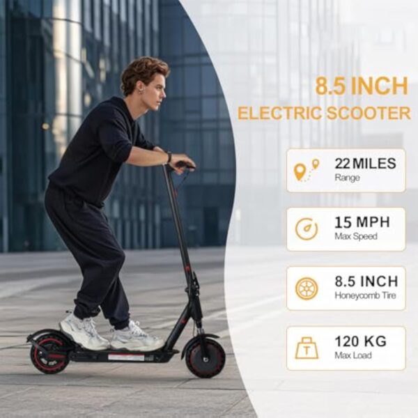 Trottinettes électriques à Double Amortisseur et Double Frein de 8,5 Pouces, Batterie 10,4AH, portée de 15 à 21 milles, Application, Moteur 350W, 3 Modes de Vitesse, Charge de 264 LB – Image 5