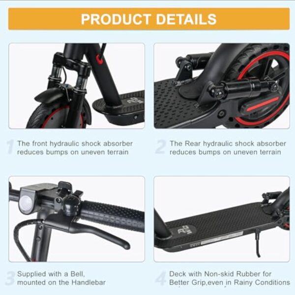 Trottinettes électriques à Double Amortisseur et Double Frein de 8,5 Pouces, Batterie 10,4AH, portée de 15 à 21 milles, Application, Moteur 350W, 3 Modes de Vitesse, Charge de 264 LB – Image 7