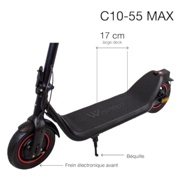 Wispeed - C10-55 Max - Trotinette Électrique pour Adultes - Roues 10" - Autonomie Max 55km - IPX5 - Scooter électrique - Moteur 350 W - Noir – Image 3