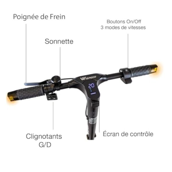 Wispeed - C10-55 Max - Trotinette Électrique pour Adultes - Roues 10" - Autonomie Max 55km - IPX5 - Scooter électrique - Moteur 350 W - Noir – Image 5