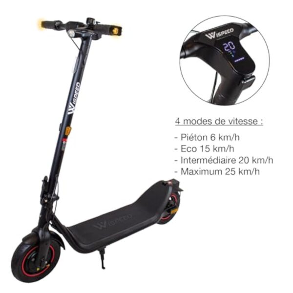Wispeed - C10-55 Max - Trotinette Électrique pour Adultes - Roues 10" - Autonomie Max 55km - IPX5 - Scooter électrique - Moteur 350 W - Noir – Image 6