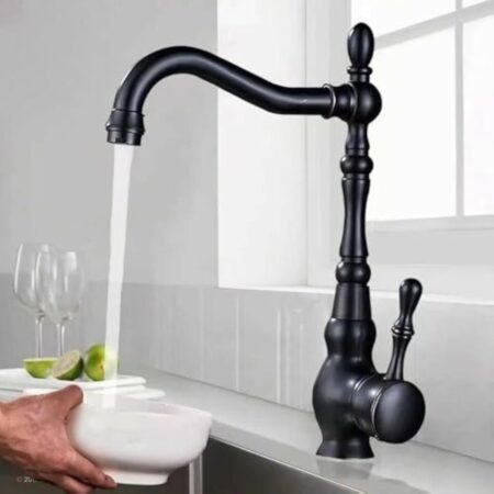 ZYCDP Robinet Evier de Cuisine Retro, Mitigeur Cuisine Vintage Laiton Rotatif à 360° Mitigeur Cuisine Chaud et Froid à Poignée Unique Noir Antique
