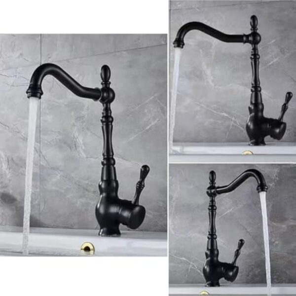 ZYCDP Robinet Evier de Cuisine Retro, Mitigeur Cuisine Vintage Laiton Rotatif à 360° Mitigeur Cuisine Chaud et Froid à Poignée Unique Noir Antique – Image 4