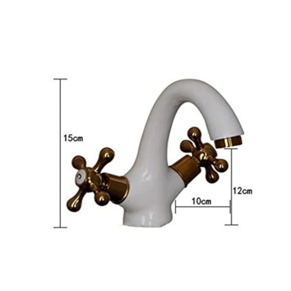 ZYCDP Robinet Lavabo Salle de Bain Vintage blanc Or, Robinet Mitigeur de Lavabo avec Deux Poignées, Froid & Chaud Disponible pour salle de bain en Laiton – Image 3