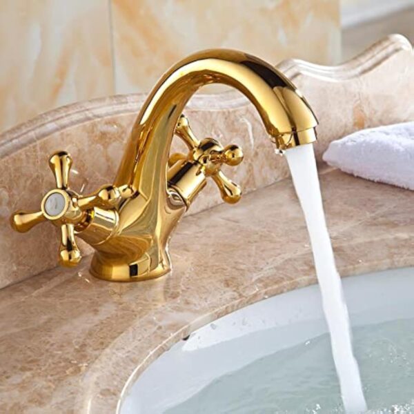 ZYCDP Robinet Lavabo Salle de Bain Vintage blanc Or, Robinet Mitigeur de Lavabo avec Deux Poignées, Froid & Chaud Disponible pour salle de bain en Laiton – Image 6