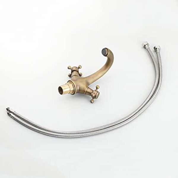 ZYCDP Robinet Lavabo Salle de Bain Vintage blanc Or, Robinet Mitigeur de Lavabo avec Deux Poignées, Froid & Chaud Disponible pour salle de bain en Laiton – Image 8
