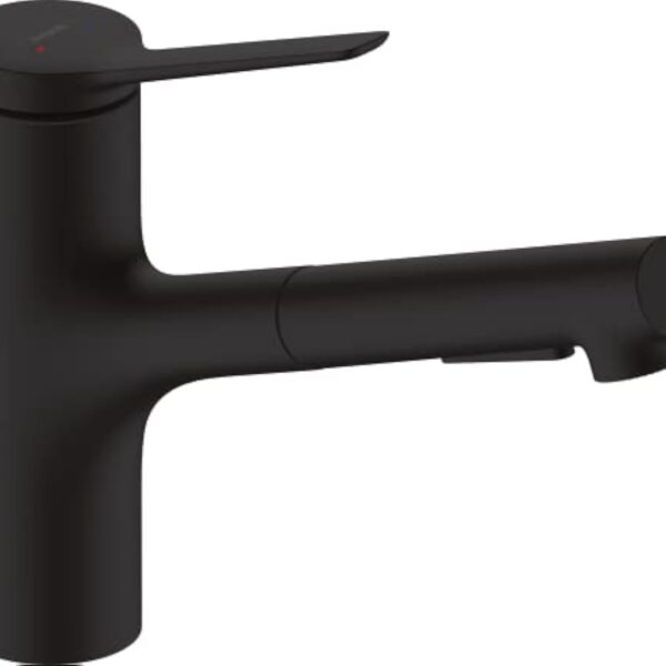 hansgrohe Zesis M33 Mitigeur de cuisine 150 avec douchette extractible 2 jets, sBox, noir mat, 74803670