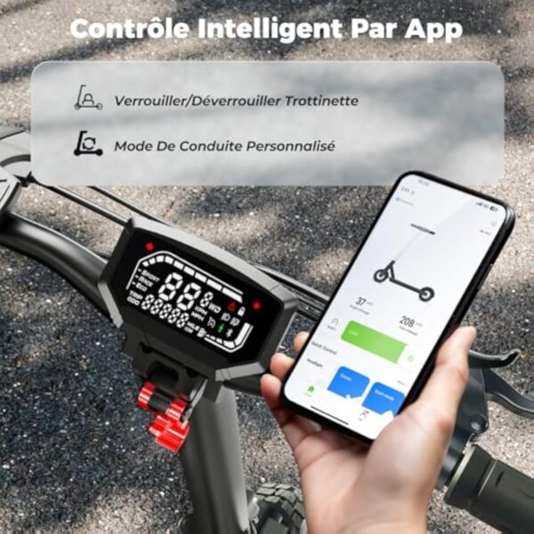 iScooter 10" Trottinette Electrique Adulte avec Serrures Électroniques, Moteur de 800, Autonomie de 40-45 km, 6/10/15/25 km/h, Trottinette Électrique avec Application, Pliable, Charge 150 KG, Sac – Image 7