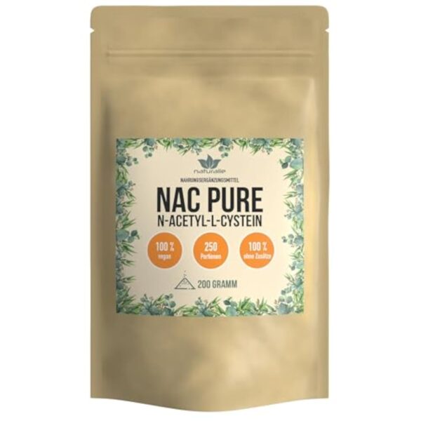 naturalie® | Poudre N-acétyl-L-cystéine (NAC) | 200 g dans un sac bio | Fermentation de maïs de haute pureté | 100 % poudre de NAC sans additifs | Végétalien