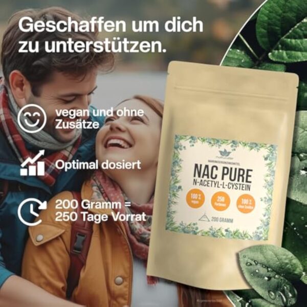 naturalie® | Poudre N-acétyl-L-cystéine (NAC) | 200 g dans un sac bio | Fermentation de maïs de haute pureté | 100 % poudre de NAC sans additifs | Végétalien – Image 3