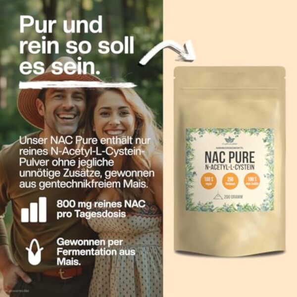 naturalie® | Poudre N-acétyl-L-cystéine (NAC) | 200 g dans un sac bio | Fermentation de maïs de haute pureté | 100 % poudre de NAC sans additifs | Végétalien – Image 4