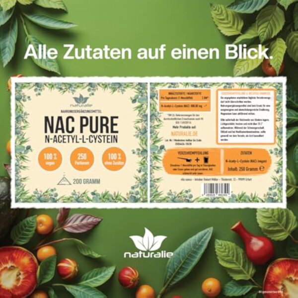 naturalie® | Poudre N-acétyl-L-cystéine (NAC) | 200 g dans un sac bio | Fermentation de maïs de haute pureté | 100 % poudre de NAC sans additifs | Végétalien – Image 6