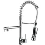 tectake® Ensemble de 2 Robinet cuisine 2 Mitigeur cuisine avec douchette Robinetterie de cuisine extractible en laiton chromé Pivotant à 360° Buse anti calcaire Cuisine accessoires Évier cuisine