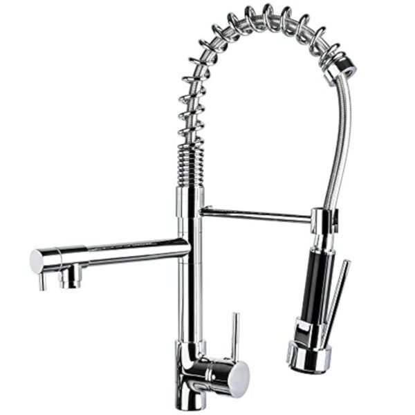tectake® Ensemble de 2 Robinet cuisine 2 Mitigeur cuisine avec douchette Robinetterie de cuisine extractible en laiton chromé Pivotant à 360° Buse anti calcaire Cuisine accessoires Évier cuisine