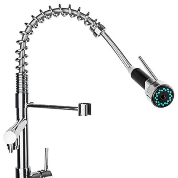 tectake® Ensemble de 2 Robinet cuisine 2 Mitigeur cuisine avec douchette Robinetterie de cuisine extractible en laiton chromé Pivotant à 360° Buse anti calcaire Cuisine accessoires Évier cuisine – Image 4