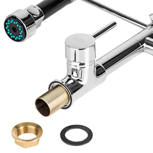 tectake® Ensemble de 2 Robinet cuisine 2 Mitigeur cuisine avec douchette Robinetterie de cuisine extractible en laiton chromé Pivotant à 360° Buse anti calcaire Cuisine accessoires Évier cuisine – Image 7