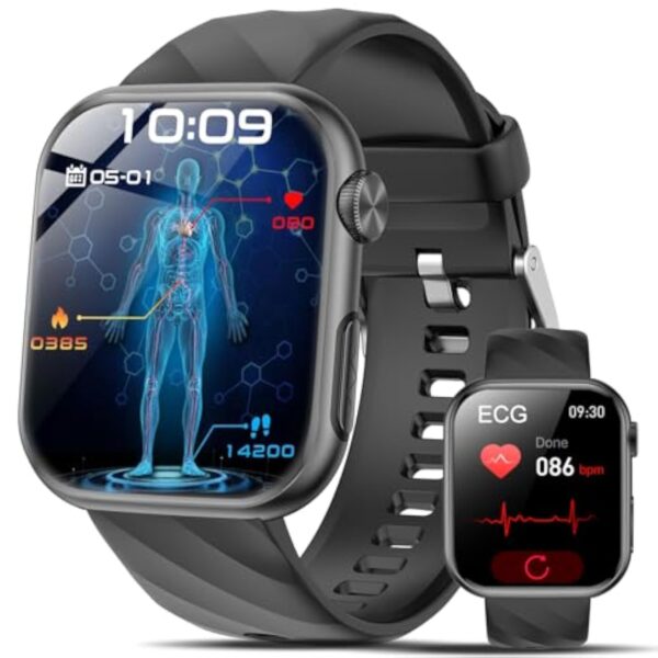 2025 Montre Connectée Homme Femme avec 𝐆𝐥𝐲𝐜é𝐦𝐢𝐞/ECG+HRV/IMC/Acide Urique/Lipides, 1.97" AMOLED Smartwatch avec 24H Fréquence Cardiaque, SpO2, Sommeil Monitor pour Android/iOS – Image 2