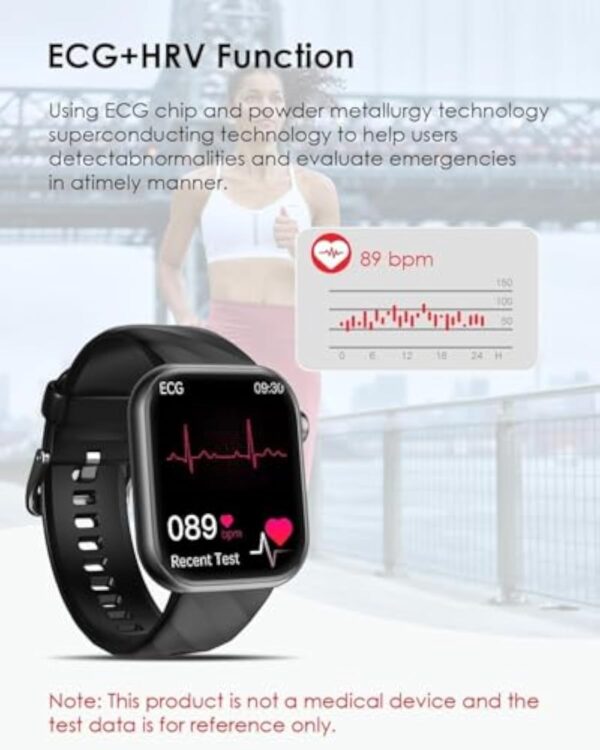 2025 Montre Connectée Homme Femme avec 𝐆𝐥𝐲𝐜é𝐦𝐢𝐞/ECG+HRV/IMC/Acide Urique/Lipides, 1.97" AMOLED Smartwatch avec 24H Fréquence Cardiaque, SpO2, Sommeil Monitor pour Android/iOS – Image 3