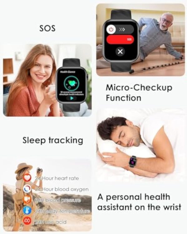 2025 Montre Connectée Homme Femme avec 𝐆𝐥𝐲𝐜é𝐦𝐢𝐞/ECG+HRV/IMC/Acide Urique/Lipides, 1.97" AMOLED Smartwatch avec 24H Fréquence Cardiaque, SpO2, Sommeil Monitor pour Android/iOS – Image 5