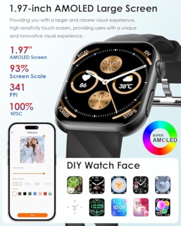2025 Montre Connectée Homme Femme avec 𝐆𝐥𝐲𝐜é𝐦𝐢𝐞/ECG+HRV/IMC/Acide Urique/Lipides, 1.97" AMOLED Smartwatch avec 24H Fréquence Cardiaque, SpO2, Sommeil Monitor pour Android/iOS – Image 8