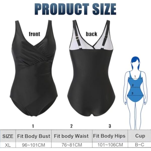 BDSHUNBF Maillot de Bain Femme 1 Pieces Gainant,Une Pièce Maillot de Bain Contrôle du Ventre Maillot de Bain Rembourré Froncé,Maillot de Bain Gainant Ventre Plat,Maillots de Bain Une Pièce V Profond – Image 3