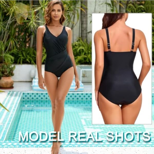 BDSHUNBF Maillot de Bain Femme 1 Pieces Gainant,Une Pièce Maillot de Bain Contrôle du Ventre Maillot de Bain Rembourré Froncé,Maillot de Bain Gainant Ventre Plat,Maillots de Bain Une Pièce V Profond – Image 5