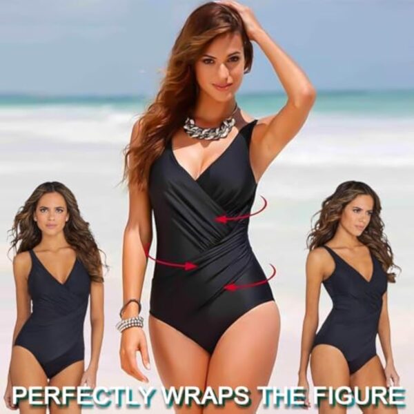 BDSHUNBF Maillot de Bain Femme 1 Pieces Gainant,Une Pièce Maillot de Bain Contrôle du Ventre Maillot de Bain Rembourré Froncé,Maillot de Bain Gainant Ventre Plat,Maillots de Bain Une Pièce V Profond – Image 8