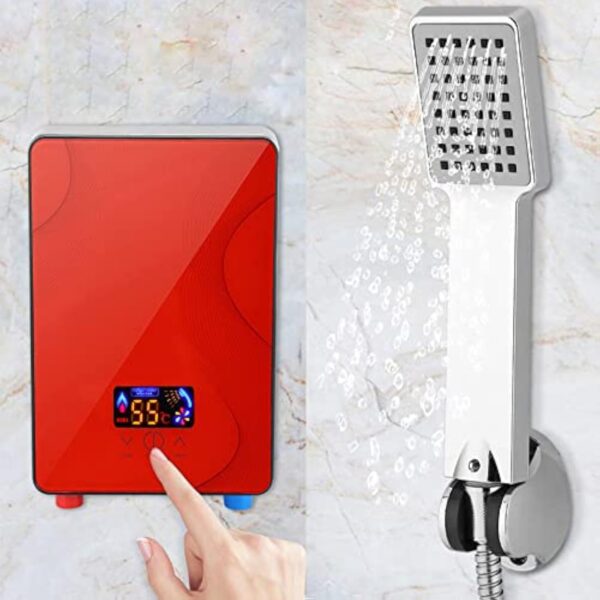 BRRIDE Chauffe-eau électrique instantané - 6500 W 220 V - Avec kit de salle de bain - Buse 30 à 55 °C - Affichage LED - Pour salle de bain, cuisine, hôtel – Image 5