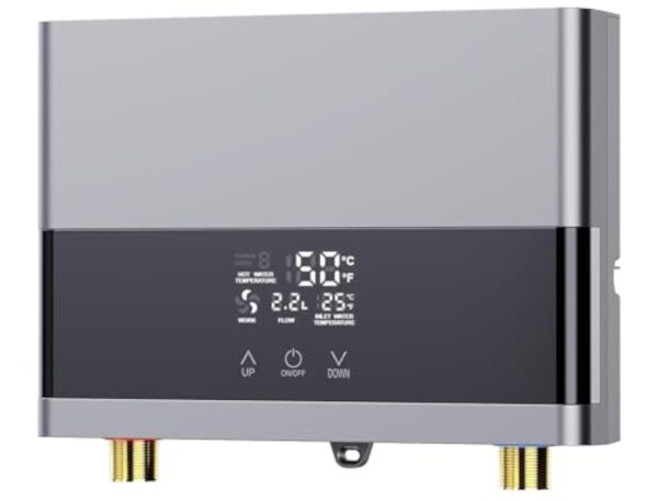 Chauffe-eau électriques 220V 6000W, Chauffe-eau électrique sans réservoir, Petit chauffe-eau instantané électrique économie d'eau Avec écran numérique, Pour cuisine, salle de bain, lavage (Sliver) – Image 2