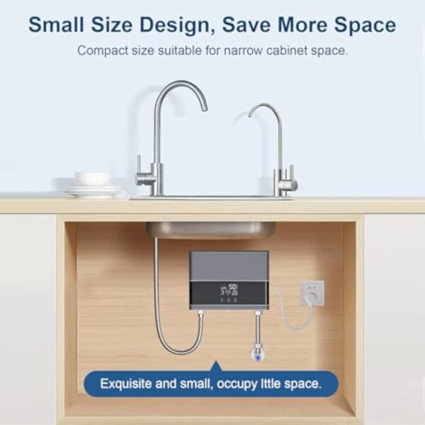 Chauffe-eau électriques 220V 6000W, Chauffe-eau électrique sans réservoir, Petit chauffe-eau instantané électrique économie d'eau Avec écran numérique, Pour cuisine, salle de bain, lavage (Sliver) – Image 4