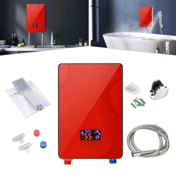 Chauffe-eau instantané 6,5 kW - Pour cuisine - 230 V - Prêt à brancher - Chauffe-eau sans réservoir 30 à 55 °C - Chauffe-eau électrique instantané avec kit de douche de salle de bain, Eau Chaude – Image 5