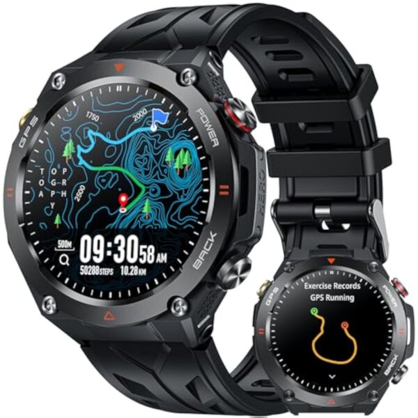 GPS Montre Connectée Homme Smartwatch: 1,45" avec Boussole Baromètre Altimètre Appel Bluetooth Fréquence Cardiaque SpO2 Sommeil 650mAh Batterie 100+ Mode Sport Étanche Fitness Tracker pour Android iOS – Image 2