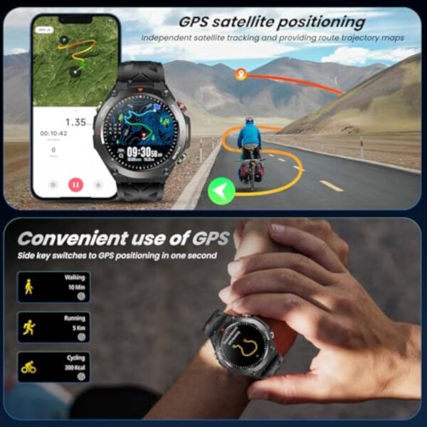 GPS Montre Connectée Homme Smartwatch: 1,45" avec Boussole Baromètre Altimètre Appel Bluetooth Fréquence Cardiaque SpO2 Sommeil 650mAh Batterie 100+ Mode Sport Étanche Fitness Tracker pour Android iOS – Image 3