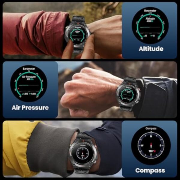GPS Montre Connectée Homme Smartwatch: 1,45" avec Boussole Baromètre Altimètre Appel Bluetooth Fréquence Cardiaque SpO2 Sommeil 650mAh Batterie 100+ Mode Sport Étanche Fitness Tracker pour Android iOS – Image 4