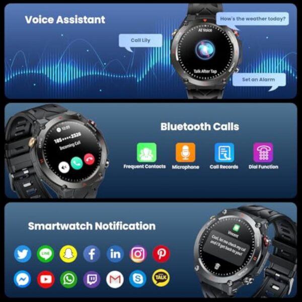 GPS Montre Connectée Homme Smartwatch: 1,45" avec Boussole Baromètre Altimètre Appel Bluetooth Fréquence Cardiaque SpO2 Sommeil 650mAh Batterie 100+ Mode Sport Étanche Fitness Tracker pour Android iOS – Image 5