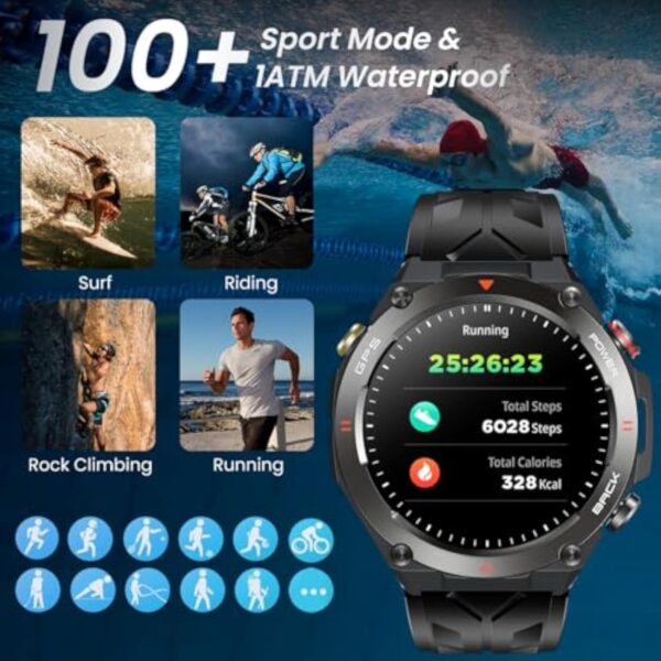 GPS Montre Connectée Homme Smartwatch: 1,45" avec Boussole Baromètre Altimètre Appel Bluetooth Fréquence Cardiaque SpO2 Sommeil 650mAh Batterie 100+ Mode Sport Étanche Fitness Tracker pour Android iOS – Image 7