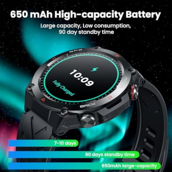 GPS Montre Connectée Homme Smartwatch: 1,45" avec Boussole Baromètre Altimètre Appel Bluetooth Fréquence Cardiaque SpO2 Sommeil 650mAh Batterie 100+ Mode Sport Étanche Fitness Tracker pour Android iOS – Image 8