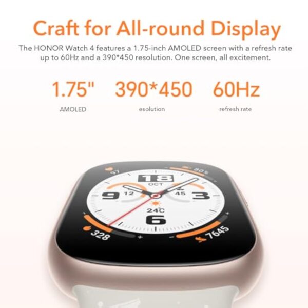 HONOR Watch 4 Montre Connectée, Bluetooth Calling, 1.75" AMOLED, GPS, 14 Jours D'autonomie, Spo2, Fréquence Cardiaque et Moniteur de Stress, 5ATM Smartwatch, Compatible avec Android et iOS, Noir – Image 8